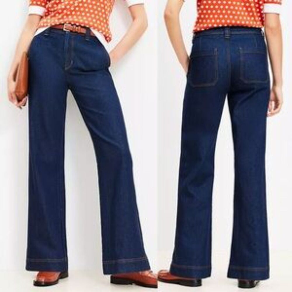 LOFT NWT Curvy Straight Leg high rise Jeans Women's Size 32 / 14 Dark Wash Denim